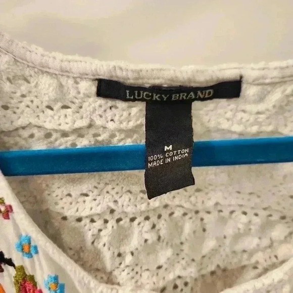 Lucky Brand White Dress With Embroidered Colorful Flowers Half Sleeve Size M - Picture 3 of 6